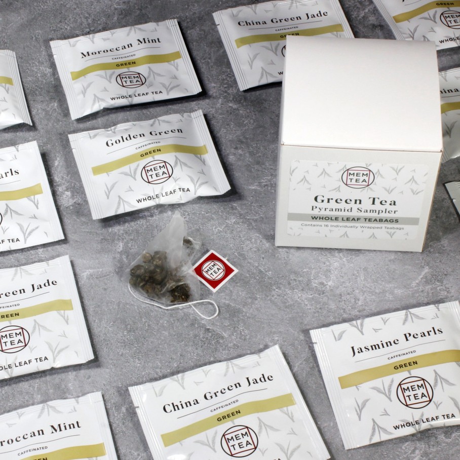 Pyramid Teabags MEM TEA | Green Tea Pyramid Tea Bag Sampler - Individually Wrapped